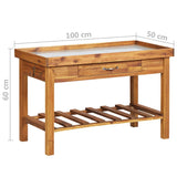 Garden Work Bench with Zinc Top Solid Acacia Wood - Close-Up Angle