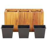 Garden Raised Bed with 3 Pots Solid Acacia Wood