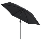 Garden Parasol with LED Lights and Steel Pole 300 cm Black