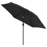 Garden Parasol with LED Lights and Steel Pole 300 cm Black - Top-Down View