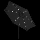 Garden Parasol with LED Lights and Steel Pole 300 cm Black - 45-Degree Angle