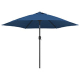 Garden Parasol with LED Lights and Steel Pole 300 cm Azure - Front View