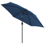 Garden Parasol with LED Lights and Steel Pole 300 cm Azure - Top-Down View