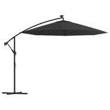 Cantilever Garden Parasol with LED Lights and Steel Pole 300 cm Black - Front View