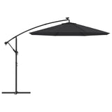 Cantilever Garden Parasol with LED Lights and Steel Pole 300 cm Black - Top-Down View