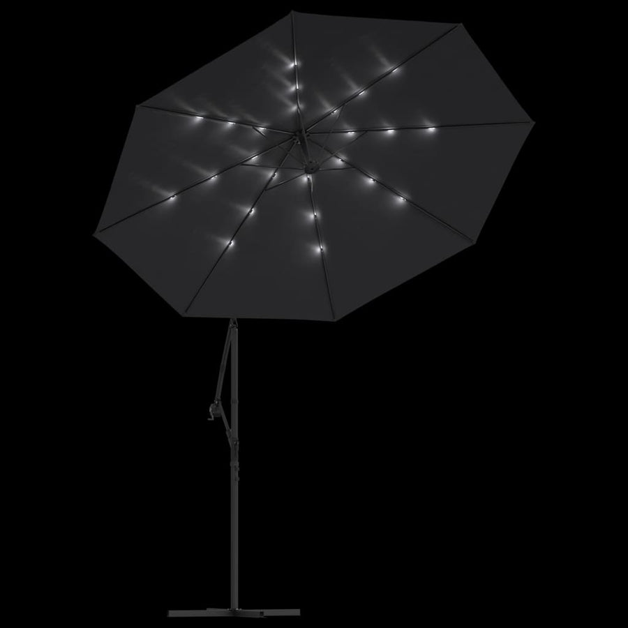 Cantilever Garden Parasol with LED Lights&Pole 300 cm Black