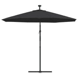Cantilever Garden Parasol with LED Lights and Steel Pole 300 cm Black - Close-Up Angle