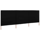 3-panel Wind Screen Fabric 400x120 cm Black - Front View