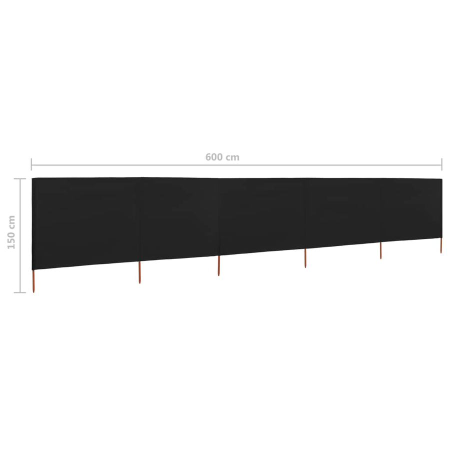 5-panel Wind Screen Fabric 600x120 cm Black