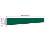 6-panel Wind Screen Fabric 800x160 cm Green - Rear View