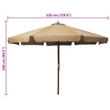 Garden Parasol with Wooden Pole 330 cm Taupe - 45-Degree Angle