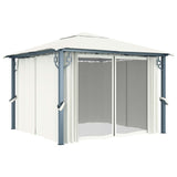 Gazebo with Curtain 300x300 cm Cream Aluminium - Front View