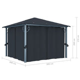 Gazebo with Curtain 300x300 cm Anthracite Aluminium - Low Angle