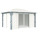 Gazebo with Curtain 400x300 cm Cream Aluminium - Front View