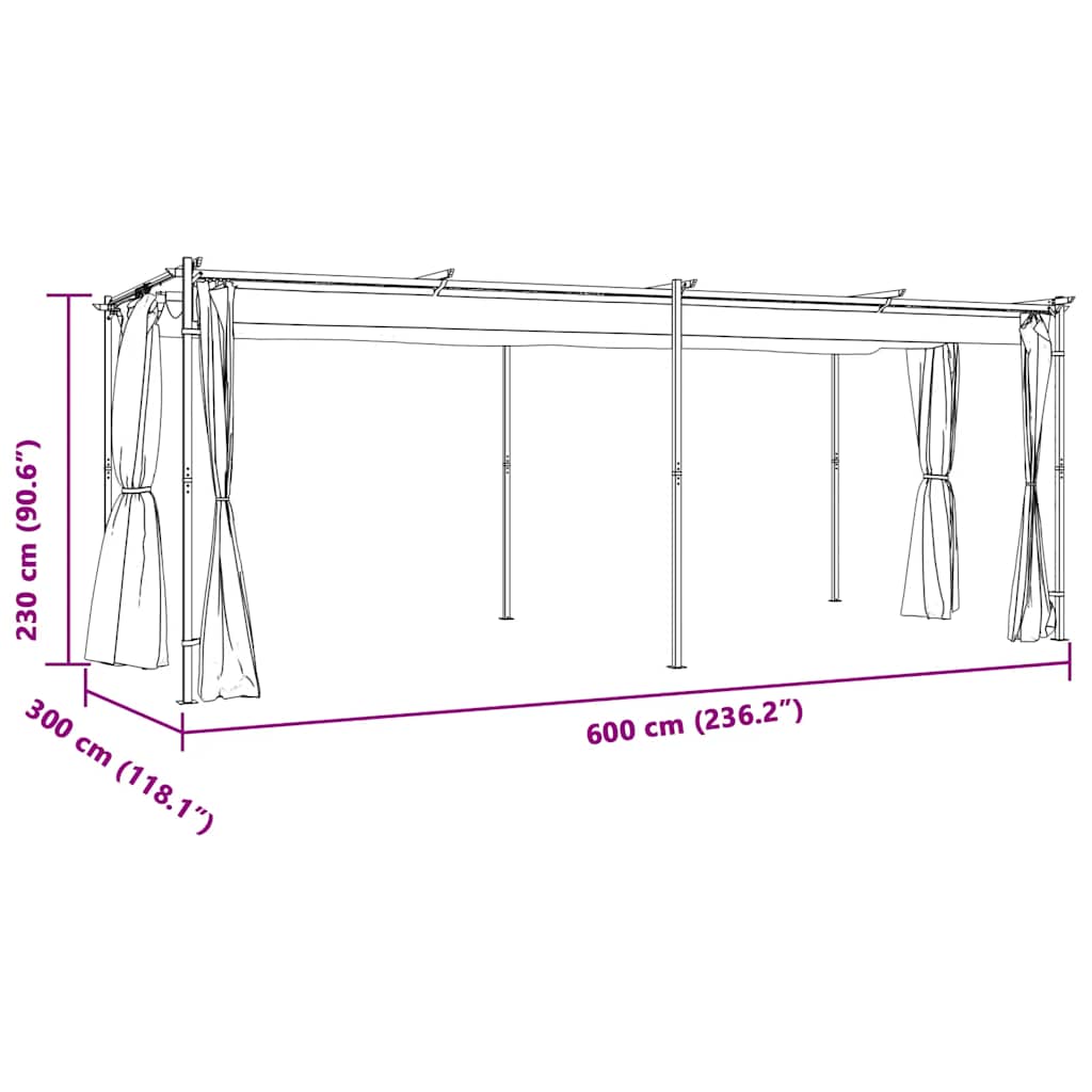 Gazebo with Curtains 3x6 m Cream Steel