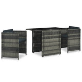 3 Piece Bistro Set with Cushions Poly Rattan Grey - Front View