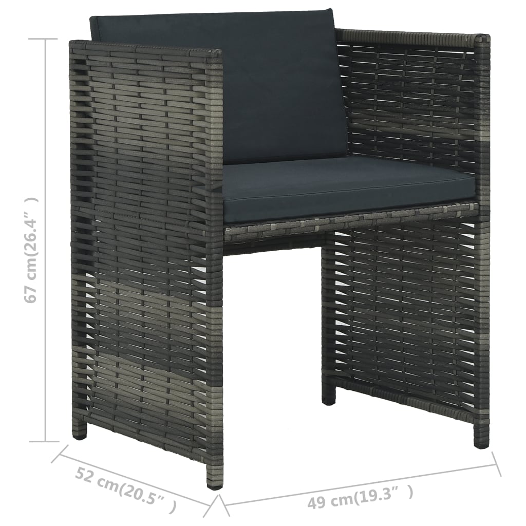 3 Piece Bistro Set with Cushions Poly Rattan Grey