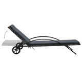 Sun Lounger with Cushion & Wheels Poly Rattan Anthracite - Side View