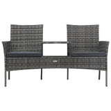 2-Seater Garden Sofa with Tea Table Poly Rattan Anthracite - Front View