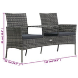 2-Seater Garden Sofa with Tea Table Poly Rattan Anthracite - Close-Up Angle