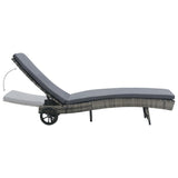 Sun Lounger with Wheels and Cushion Poly Rattan Anthracite - Side View