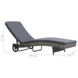 Sun Lounger with Wheels and Cushion Poly Rattan Anthracite - Rear View