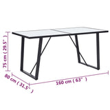 Dining Table White 160x80x75 cm Tempered Glass - Rear View
