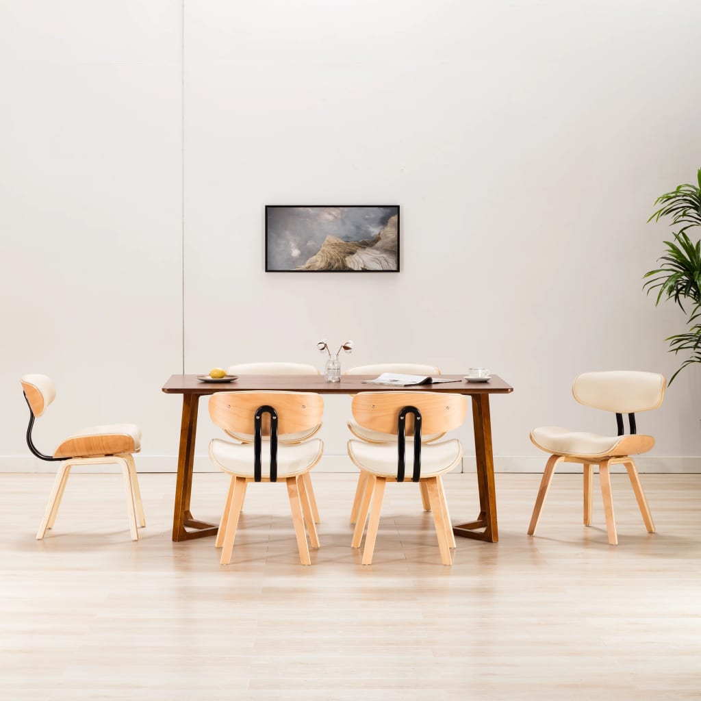 Dining Chairs 6 pcs Cream Bent Wood and Faux Leather