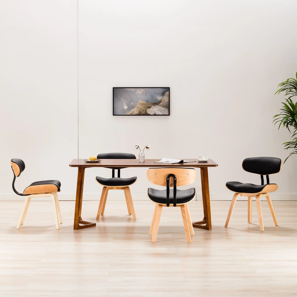 Dining Chairs 4 pcs Black Bent Wood and Faux Leather