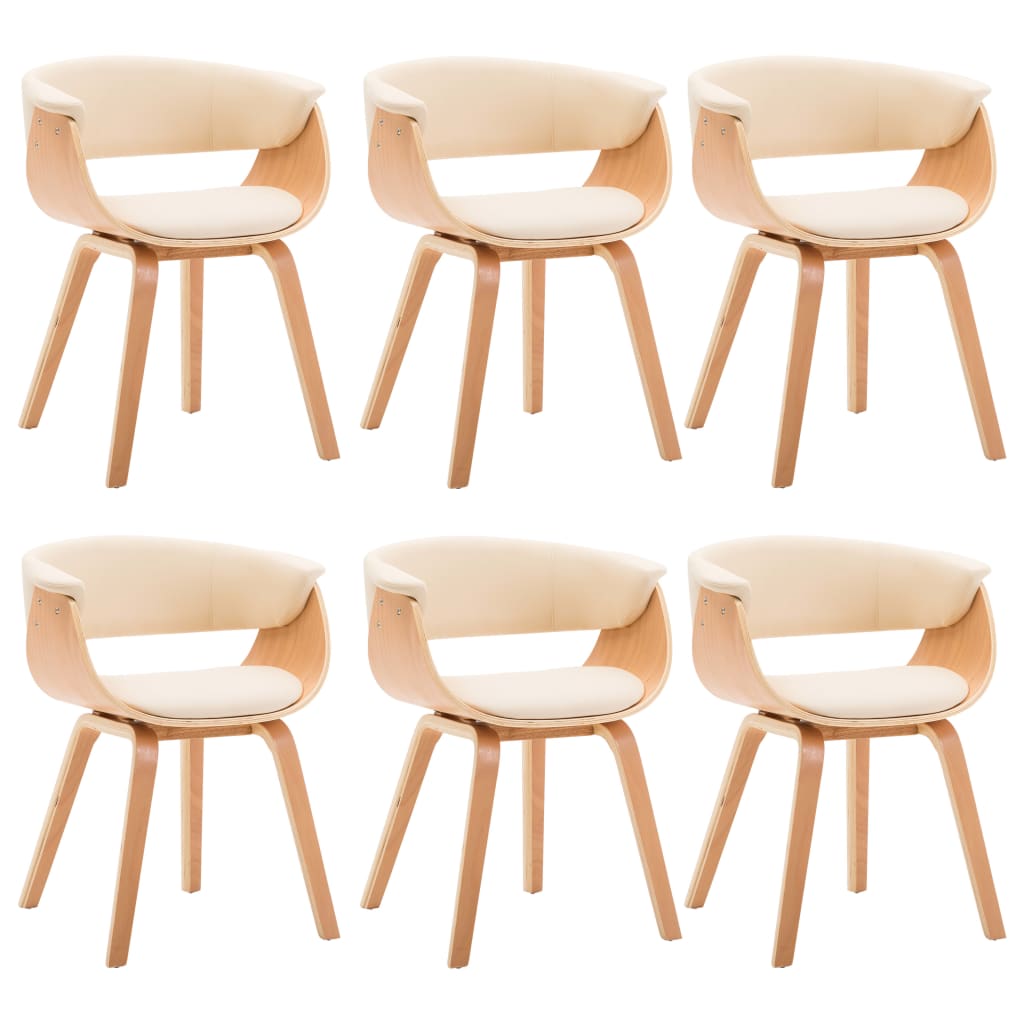 Dining Chairs 6 pcs Cream Bent Wood and Faux Leather