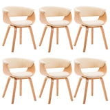 Dining Chairs 6 pcs Cream Bent Wood and Faux Leather - Front View