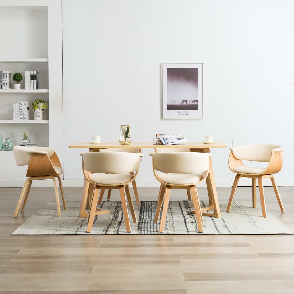 Dining Chairs 6 pcs Cream Bent Wood and Faux Leather