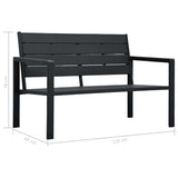 Garden Bench 120 cm HDPE Black Wood Look - Rear View