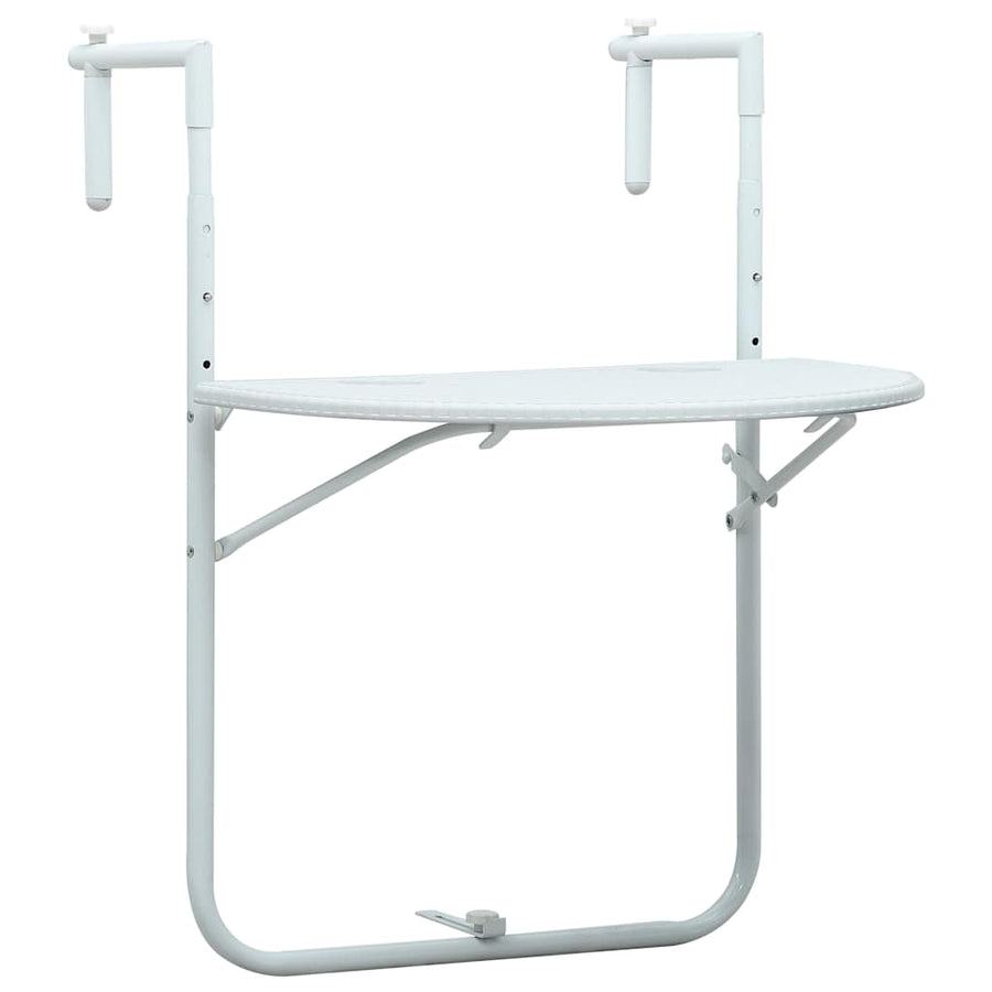 Hanging Balcony Table White 60x64x83.5 cm Plastic Rattan Look