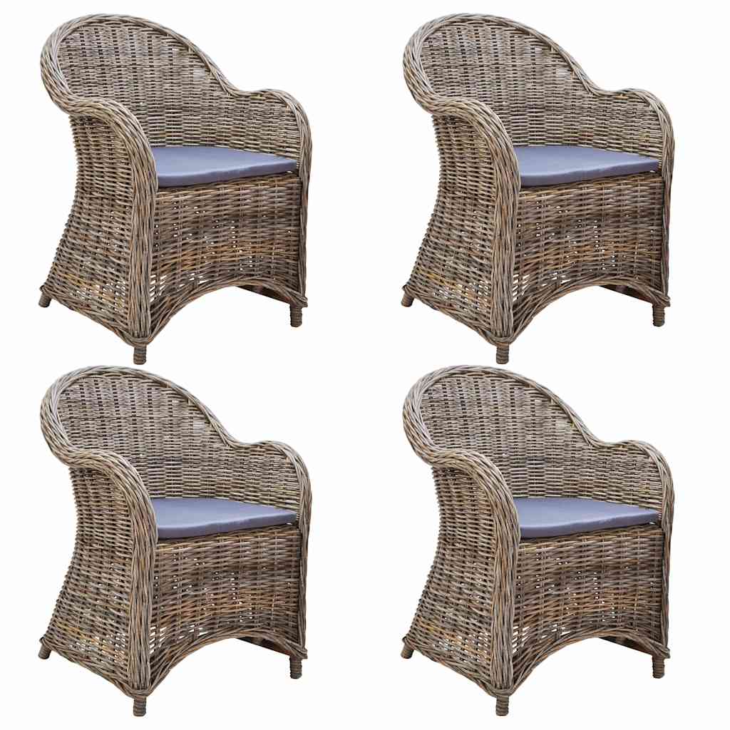 Outdoor Chairs 4 pcs with Cushions Natural Rattan