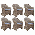 Outdoor Chairs 6 pcs with Cushions Natural Rattan