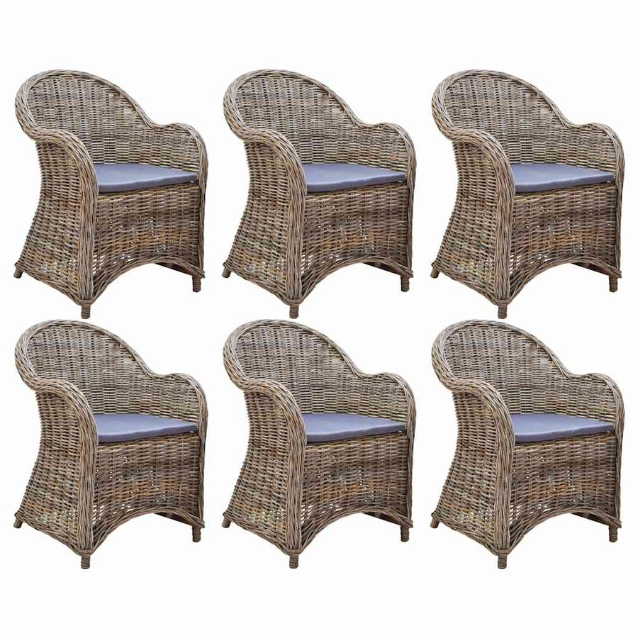 Outdoor Chairs 6 pcs with Cushions Natural Rattan