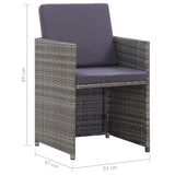 3 Piece Bistro Set with Cushions Poly Rattan Grey - Extra Image