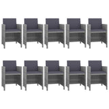 11 Piece Outdoor Dining Set with Cushions Poly Rattan Grey - Front View