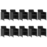 11 Piece Outdoor Dining Set with Cushions Poly Rattan Black - Front View
