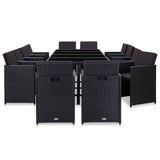 13 Piece Outdoor Dining Set with Cushions Poly Rattan Black - Front View