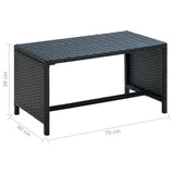Coffee Table Black 70x40x38 cm Poly Rattan - Top-Down View