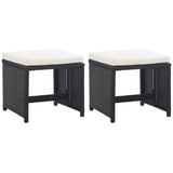 Garden Stools 2 pcs with Cushions Poly Rattan Black