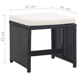 Garden Stools 2 pcs with Cushions Poly Rattan Black - 45-Degree Angle