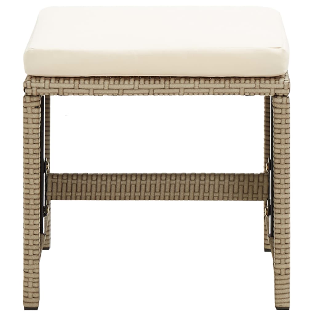 Garden Stools 2 pcs with Cushions Poly Rattan Beige