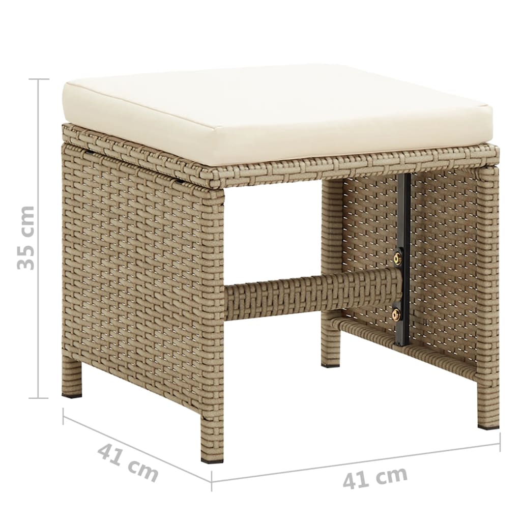 Garden Stools 2 pcs with Cushions Poly Rattan Beige