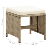 Garden Stools 2 pcs with Cushions Poly Rattan Beige - Low Angle