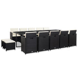 15 Piece Outdoor Dining Set with Cushions Poly Rattan Black - Front View