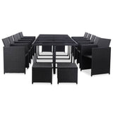15 Piece Outdoor Dining Set with Cushions Poly Rattan Black - Side View