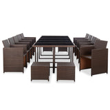 15 Piece Outdoor Dining Set with Cushions Poly Rattan Brown - Side View